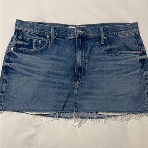 MOTHER Blue Denim Mini Skirt with Frayed Hem